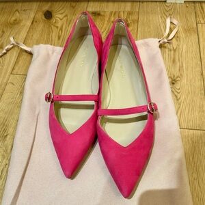 STUART WEITZMAN Pink Crystal Buckle Suede Flat, US8.5, EU39